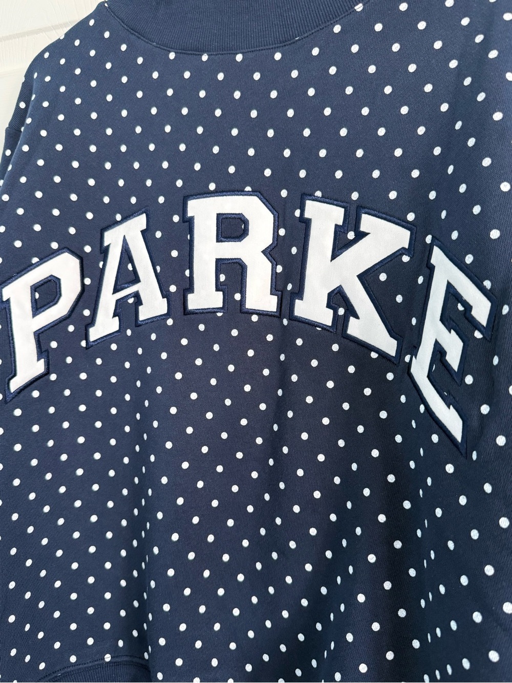 PARKE POLKA DOT LETTER VARSITY DENIM S/M *IN HAND* NEW - Picture 3 of 5